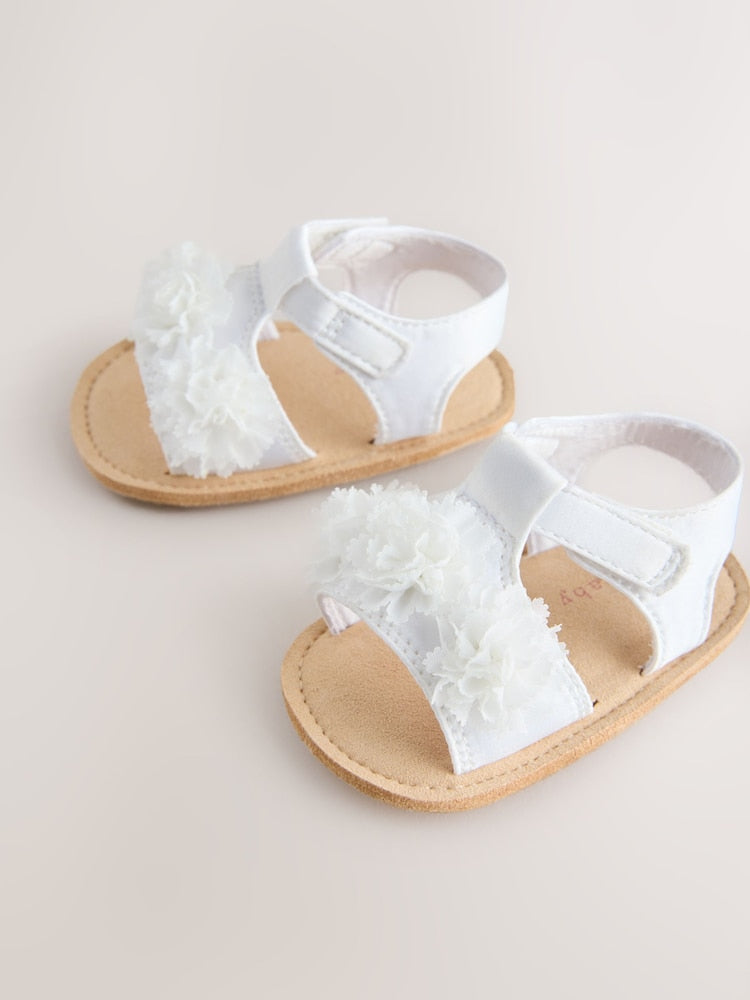 White Corsage Flower Baby Sandals (0-24mths)