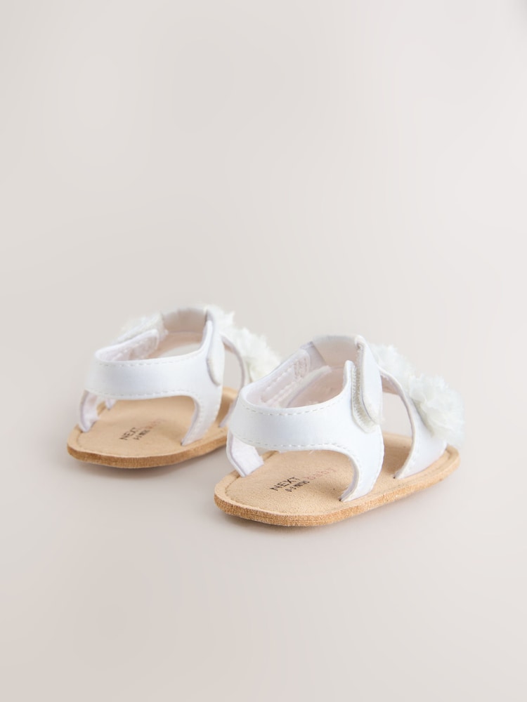 White Corsage Flower Baby Sandals (0-24mths)