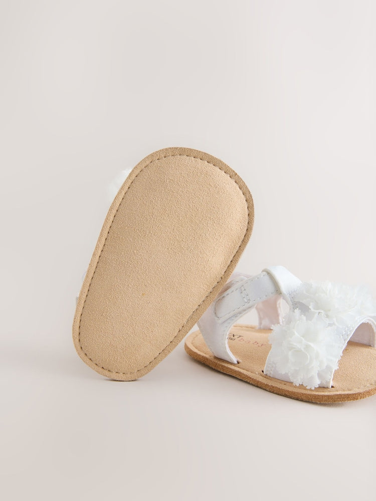 White Corsage Flower Baby Sandals (0-24mths)