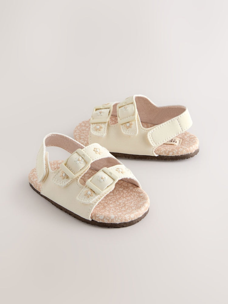 Neutral Floral Touch and Fasten Baby Sandals (0-24mths)