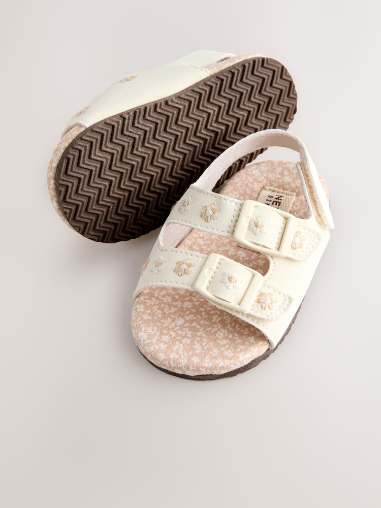 Neutral Floral Touch and Fasten Baby Sandals (0-24mths)