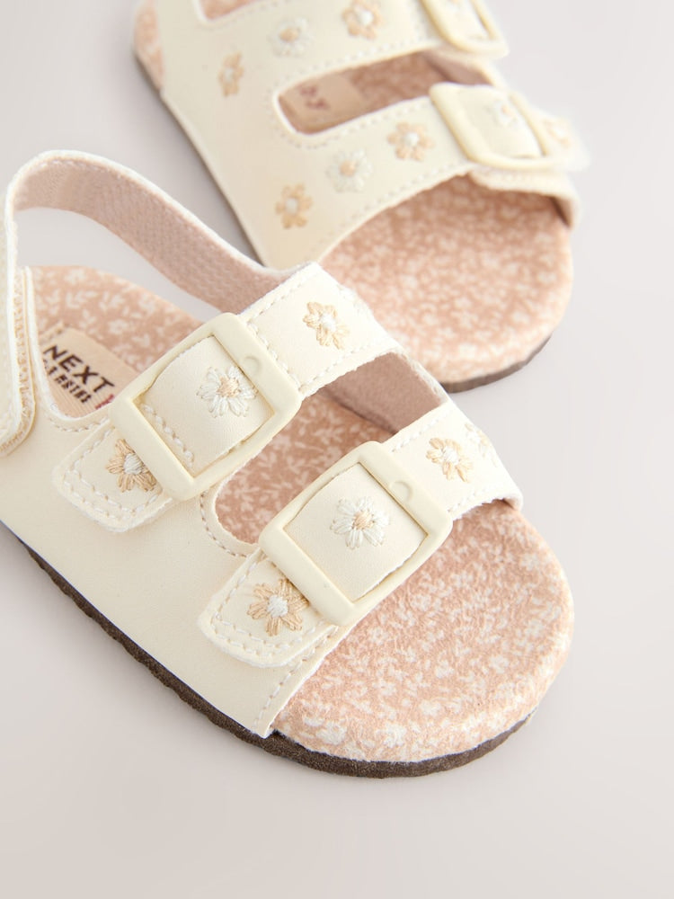 Neutral Floral Touch and Fasten Baby Sandals (0-24mths)