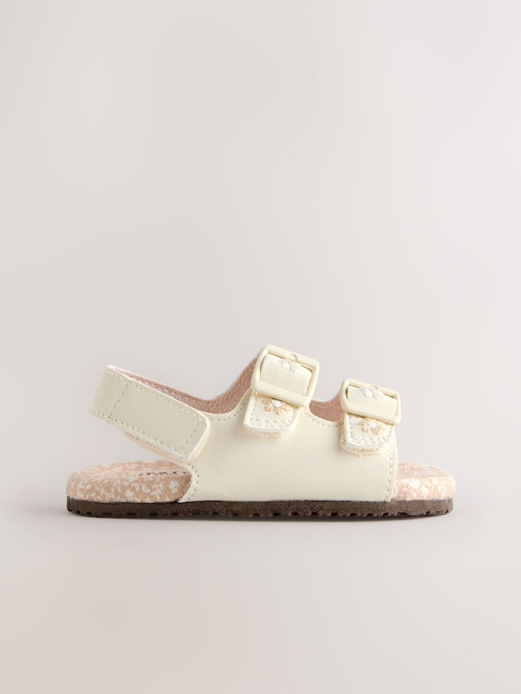 Neutral Floral Touch and Fasten Baby Sandals (0-24mths)