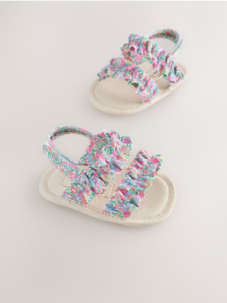 Pink Floral Baby Ruffle Sandals (0-24mths)