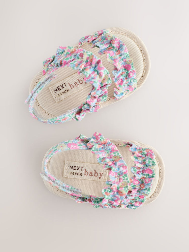 Pink Floral Baby Ruffle Sandals (0-24mths)
