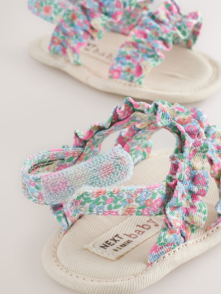 Pink Floral Baby Ruffle Sandals (0-24mths)