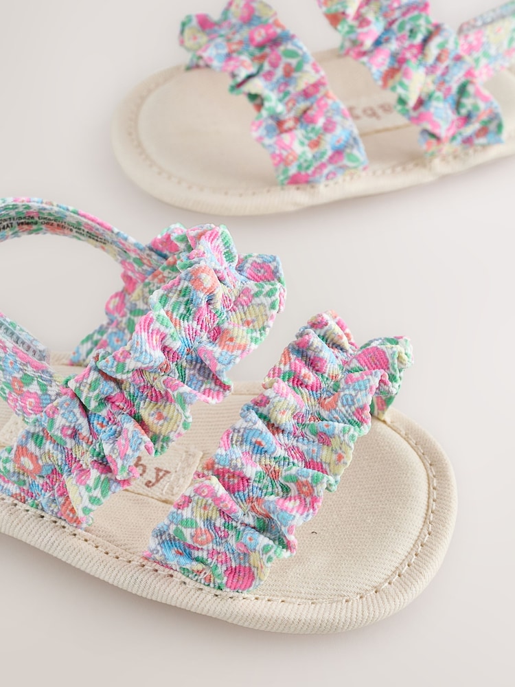 Pink Floral Baby Ruffle Sandals (0-24mths)