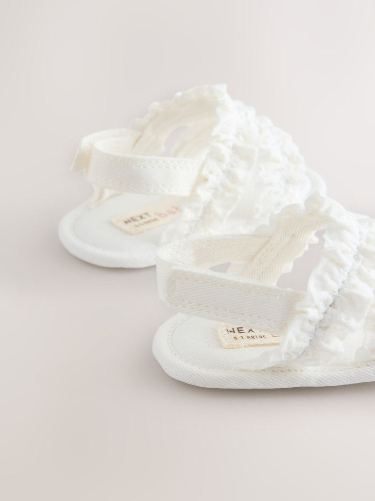 White Baby Ruffle Sandals (0-24mths) - Size Up To 3 Months (50 - 62cm)