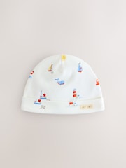 Blue Nautical Baby Hat and Bib Set (0-18mths) - Size 50cm (First Size)