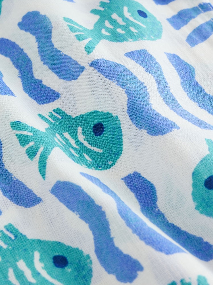 White/Blue Sea All Over Print Short Sleeve Revere Collar Shirt & Shorts Set (3mths-10yrs)