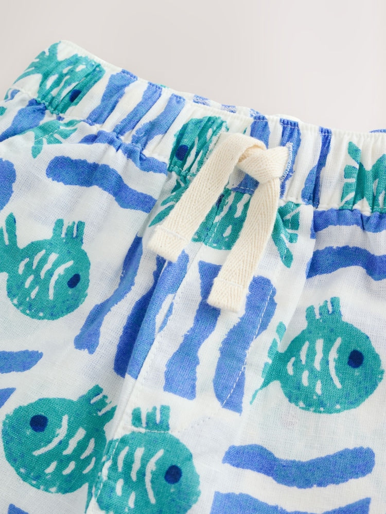 White/Blue Sea All Over Print Short Sleeve Revere Collar Shirt & Shorts Set (3mths-10yrs)