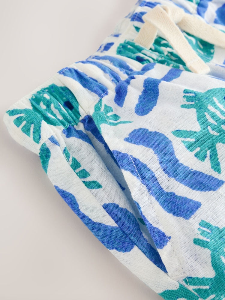 White/Blue Sea All Over Print Short Sleeve Revere Collar Shirt & Shorts Set (3mths-10yrs)
