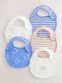 Blue/Ecru Bear Baby Bibs 5 Pack - Size One