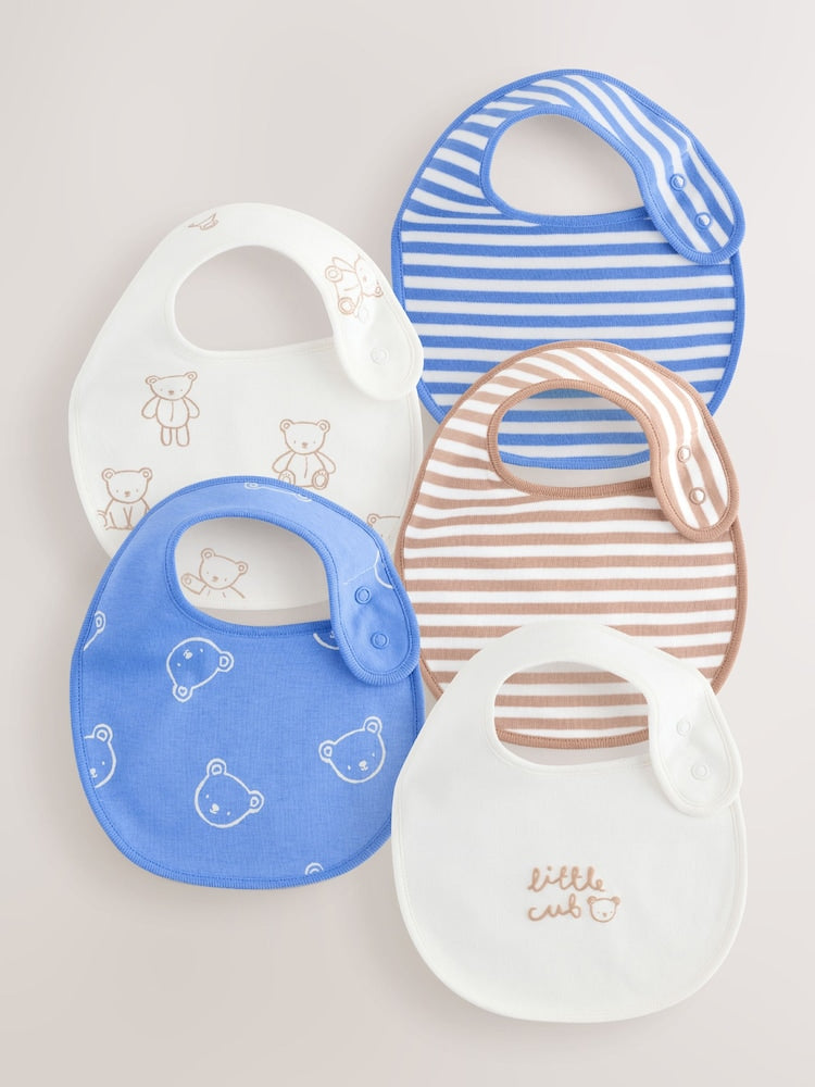 Blue/Ecru Bear Baby Bibs 5 Pack - Size One