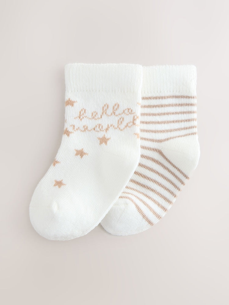 Neutral Hello World Baby Socks 2 Pack - Size 50cm (First Size)