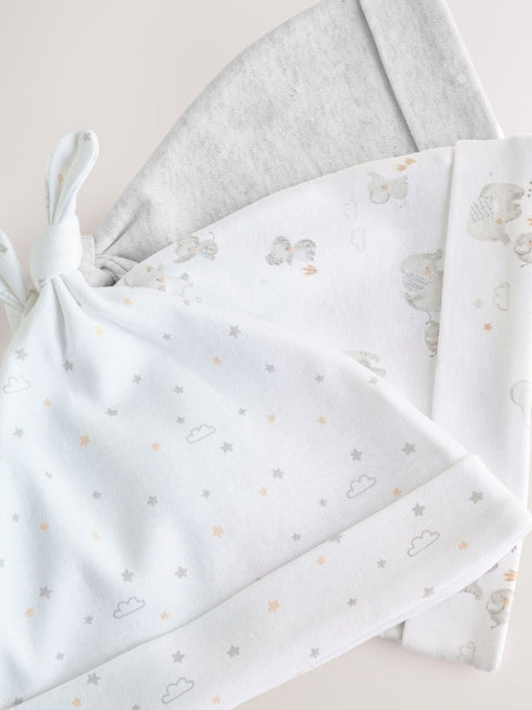 Grey Elephant Baby Tie Top Hats 3 Pack (0-12mths) - Size 44cm (5lb)