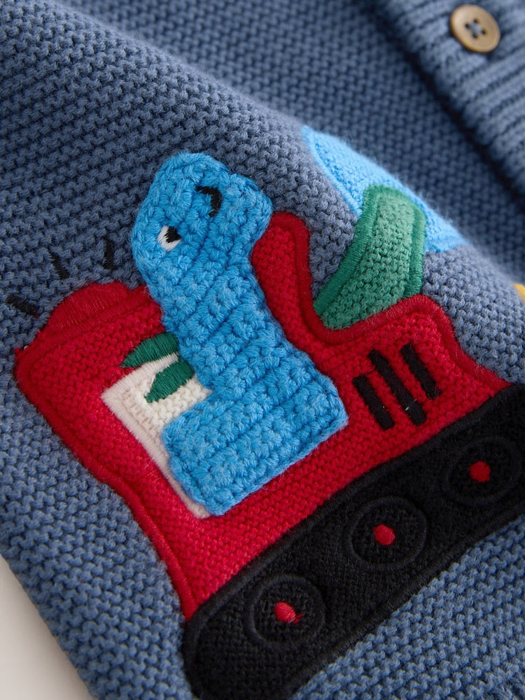 Blue Dinosaur Character Cardigan (3mths-7yrs)
