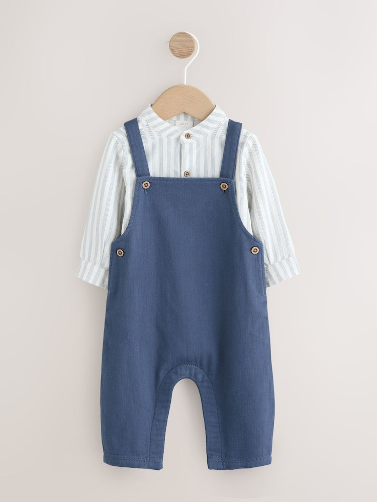 Navy Blue Woven Cotton Baby Dungaree and Bodysuit Set (0mths-3yrs) - Navy Blue / 12-18 Months (80-86cm)