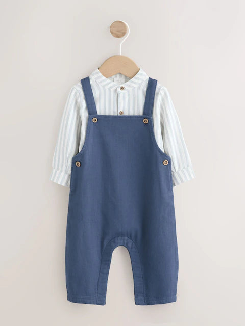 Navy Blue Woven Cotton Baby Dungaree and Bodysuit Set (0mths-3yrs)