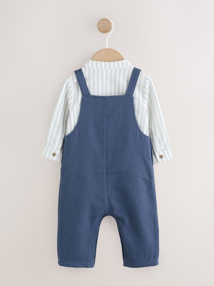 Navy Blue Woven Cotton Baby Dungaree and Bodysuit Set (0mths-3yrs)