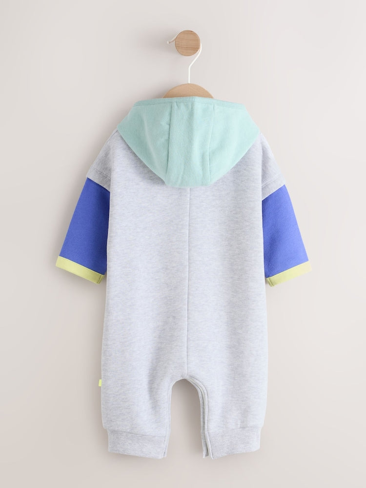 Grey Colourblock Hooded Baby Sweat Romper (0mths-3yrs)