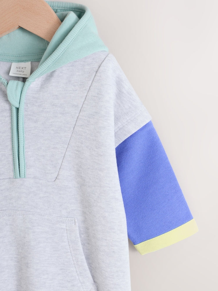 Grey Colourblock Hooded Baby Sweat Romper (0mths-3yrs)