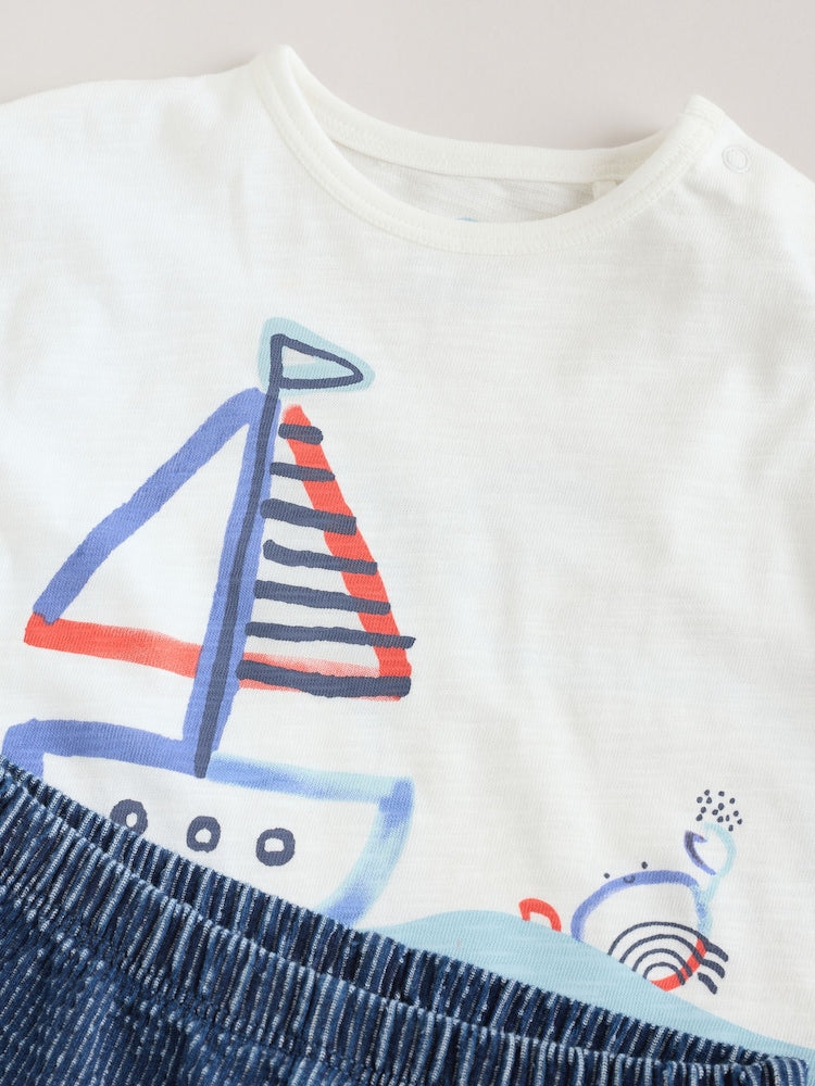 Blue Nautical Scene Top and Shorts Baby Set (0mths-2yrs)