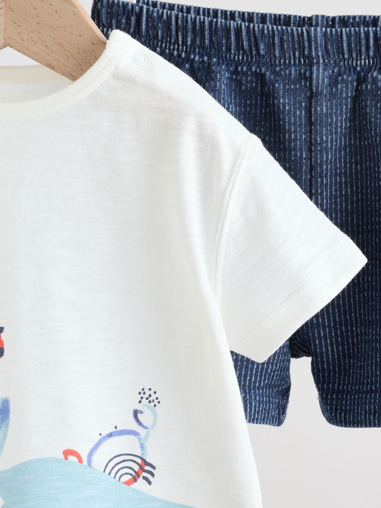 Blue Nautical Scene Top and Shorts Baby Set (0mths-2yrs)