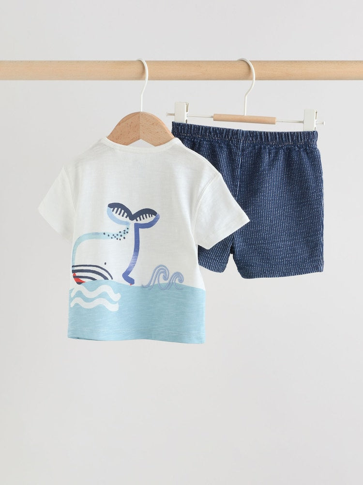 Blue Nautical Scene Top and Shorts Baby Set (0mths-2yrs)
