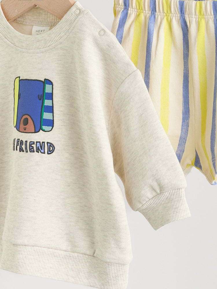 Grey Stripe Dog Sweatshirt and Shorts Baby Set (0mths-2yrs)