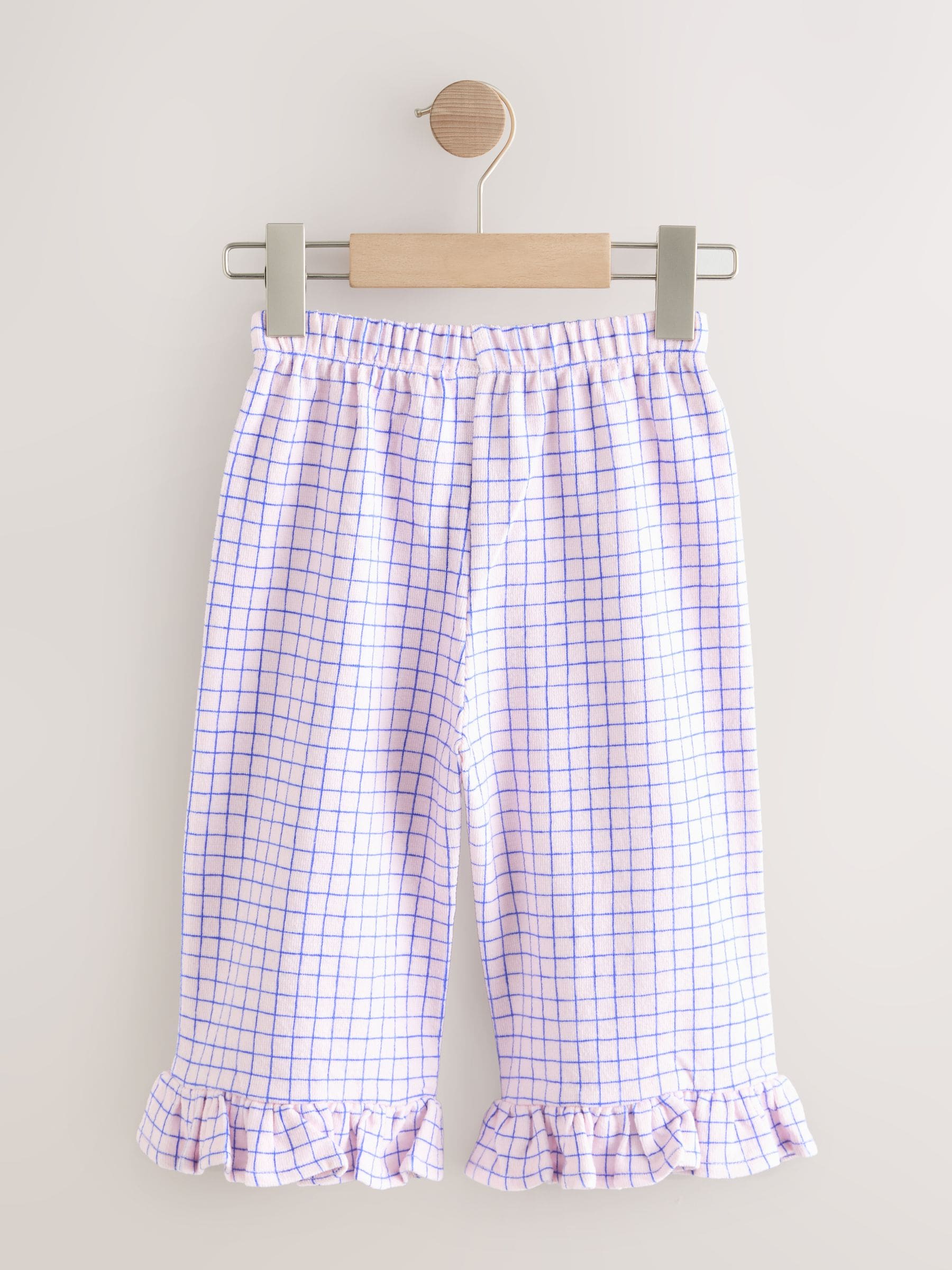 Pink/Blue Check Wide Leg Frill Trousers (3mths-7yrs) - Size 3-6 Months (62-68cm)