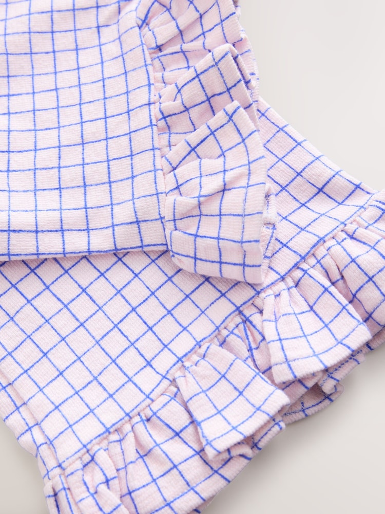Pink/Blue Check Wide Leg Frill Trousers (3mths-7yrs)