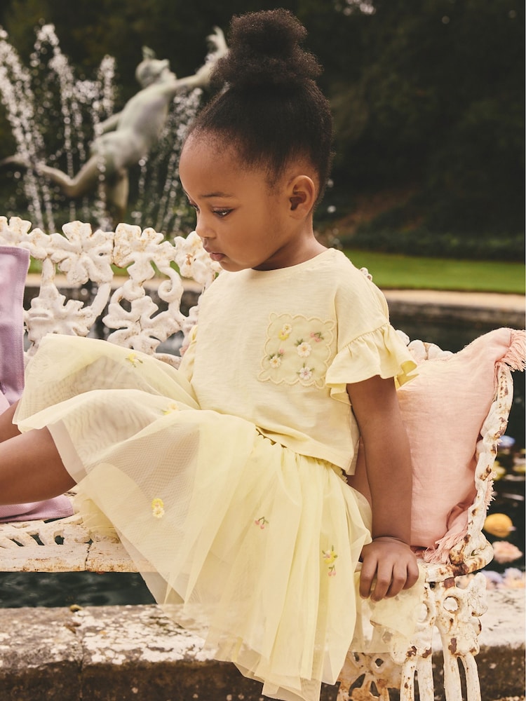 Yellow Embroidered Top & Skirt Set (3mths-7yrs)