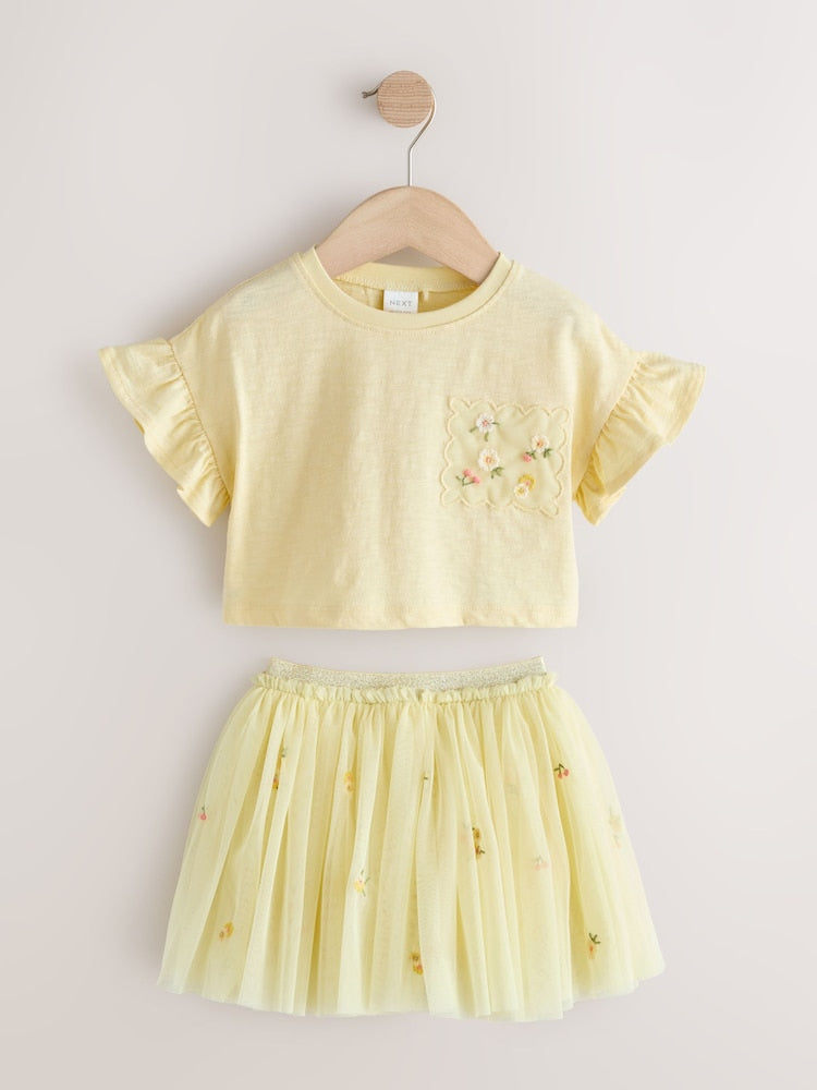Yellow Embroidered Top & Skirt Set (3mths-7yrs)