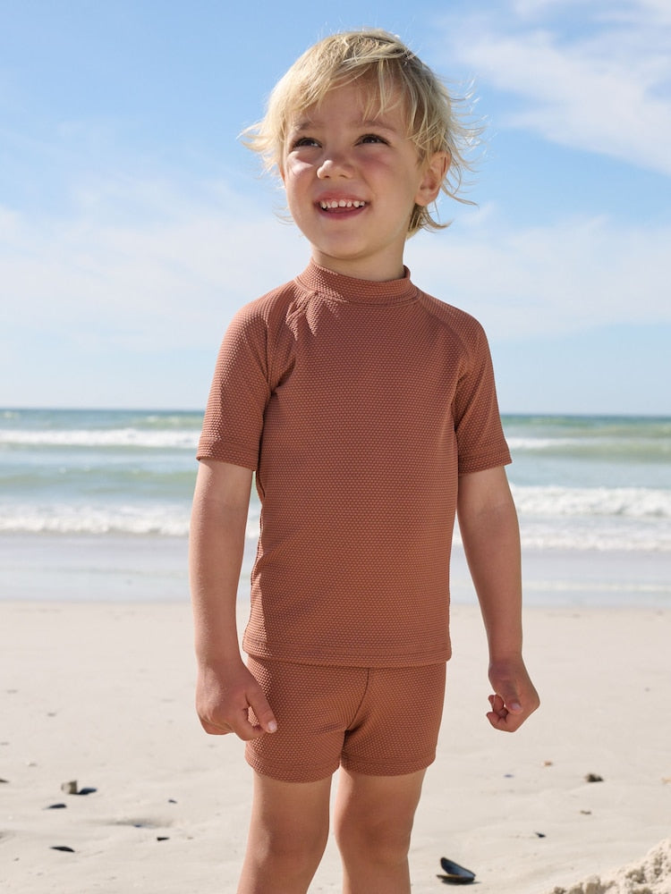 Rust Brown Textured Swim Set (3mths-7yrs) - Size 3-6 Months (62-68cm) - Rust Brown