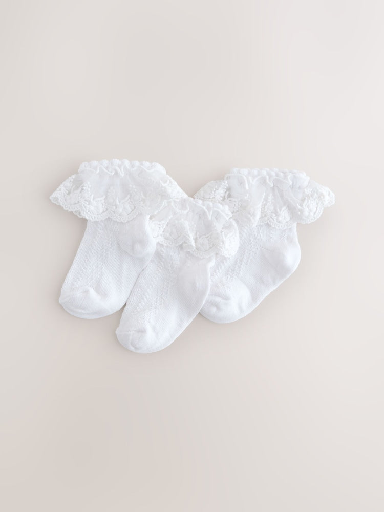 White Lace Baby Socks 3 Pack - Size 50cm (First Size)
