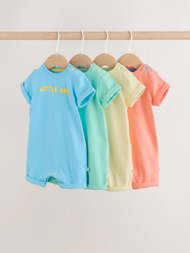 Bright Slogan Jersey Baby Rompers 4 Pack