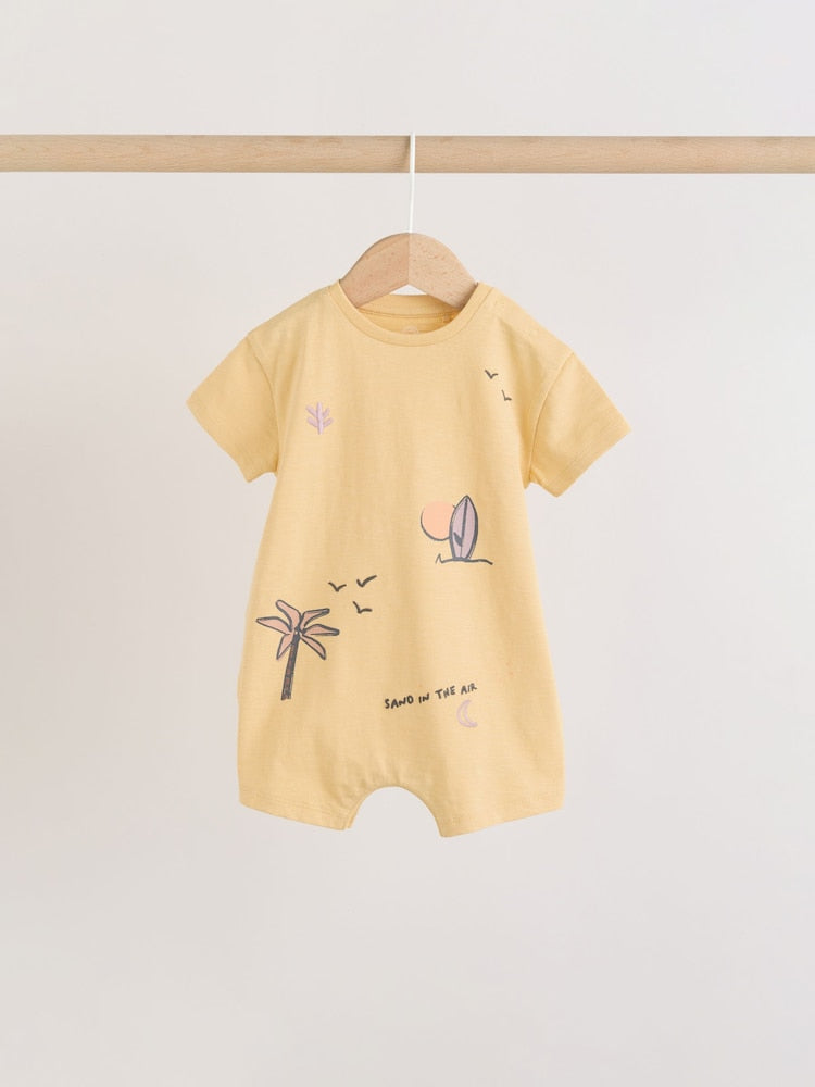 Neutral Palm Print Jersey Baby Rompers 3 Pack