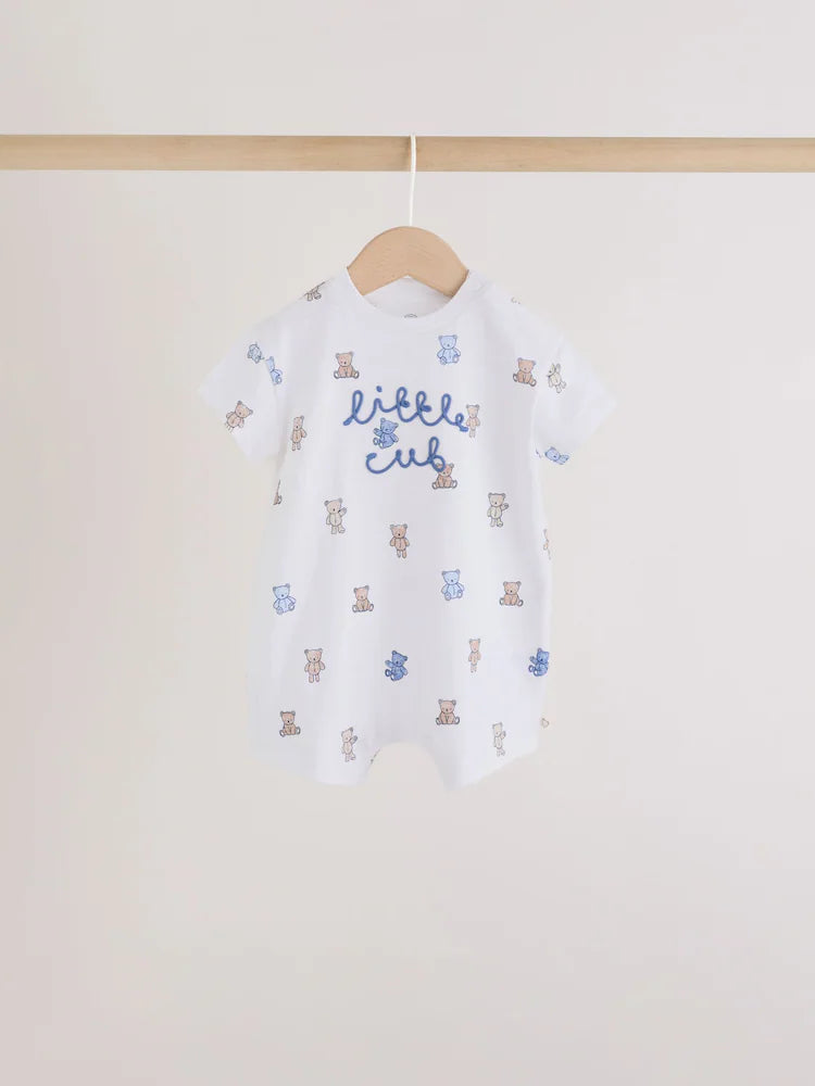 Blue/Brown Bear Jersey Baby Rompers 3 Pack
