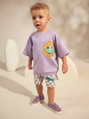 Lilac Purple Hot Wheels Check Short T-Shirt Set (9mths-8yrs) - Size 9-12 Months (74-80cm)