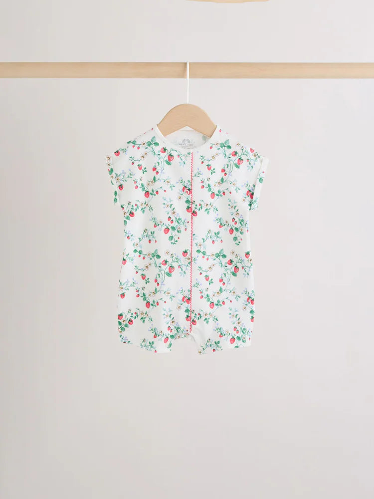 White Strawberry Printed Jersey Baby Rompers 3 Pack