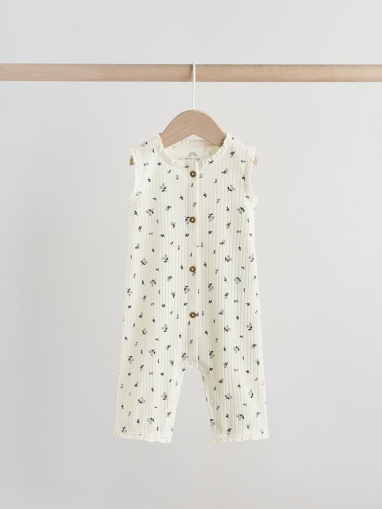 Monochrome Floral Rib Wide Leg Jersey Baby Rompers 3 Pack