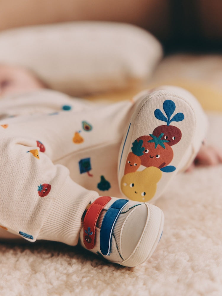 White Veggies Touch Fastening Baby Trainers (0-2mths)