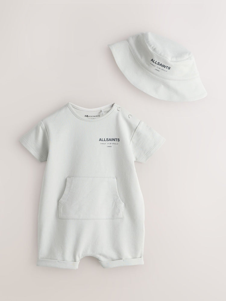 smALLSAINTS Light Grey Underground Short Sleeve Baby Boys Romper and Hat Set