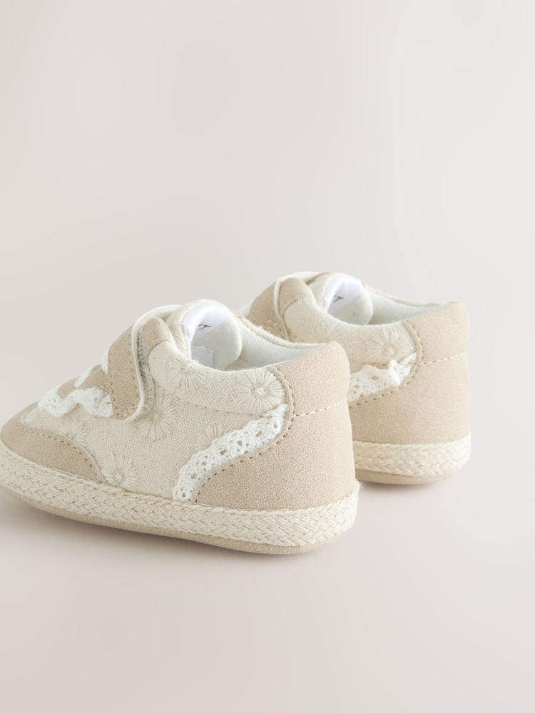 Neutral Frill Baby Touch Fasten Trainers (0-24mths)