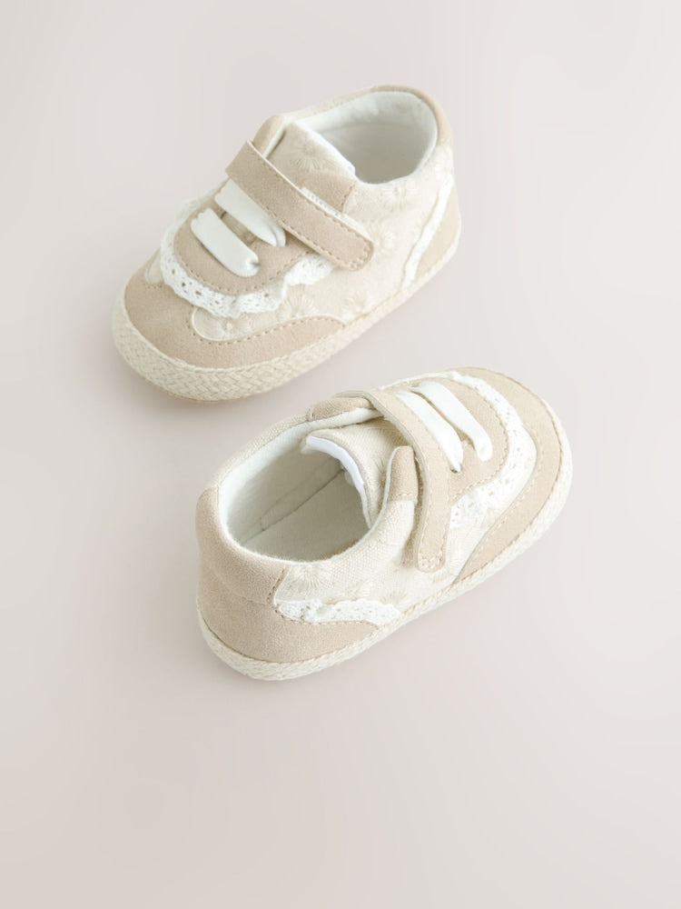 Neutral Frill Baby Touch Fasten Trainers (0-24mths)