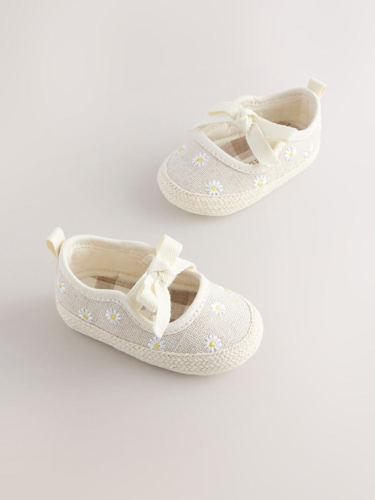 Neutral Daisy Espadrille Baby Shoes (0-18mths) - Size Up To 3 Months (50 - 62cm)