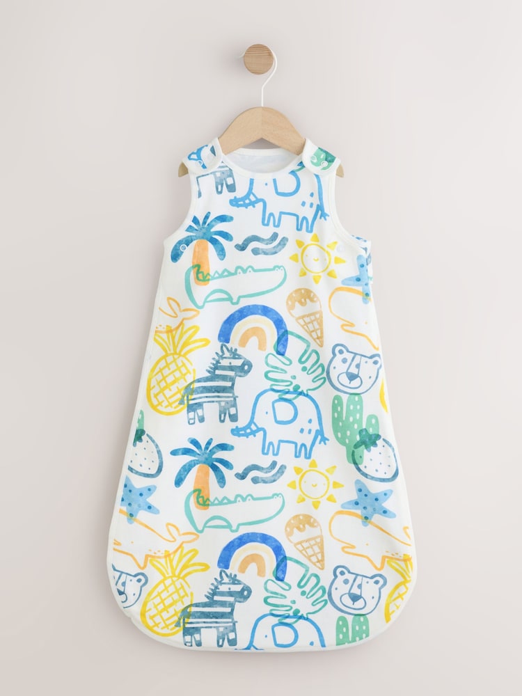 Blue Bright Safari Animals 0.5 Tog Sleeveless Baby Sleep Bag
