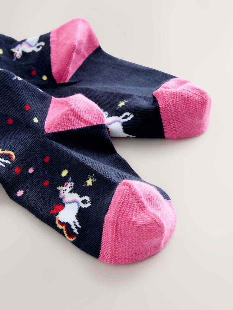Navy Blue Cotton Rich Unicorn Tights