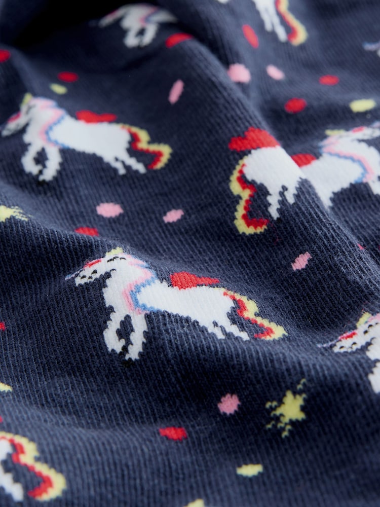 Navy Blue Cotton Rich Unicorn Tights